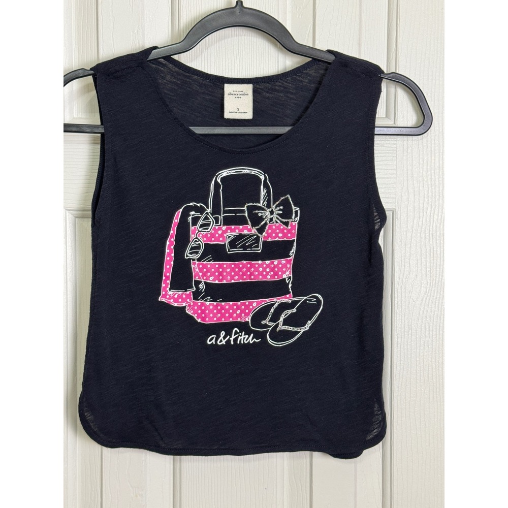 Abercrombie Kids Girls Black Sequin Beach Bag Graphic Tank Top Size S Small